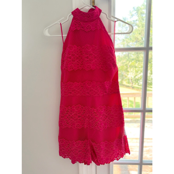 Guess Lace Halter Neck Romper Pink - Picture 1 of 4